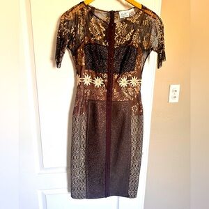 Byron Lars Brown and Black Long Sleeve Dress